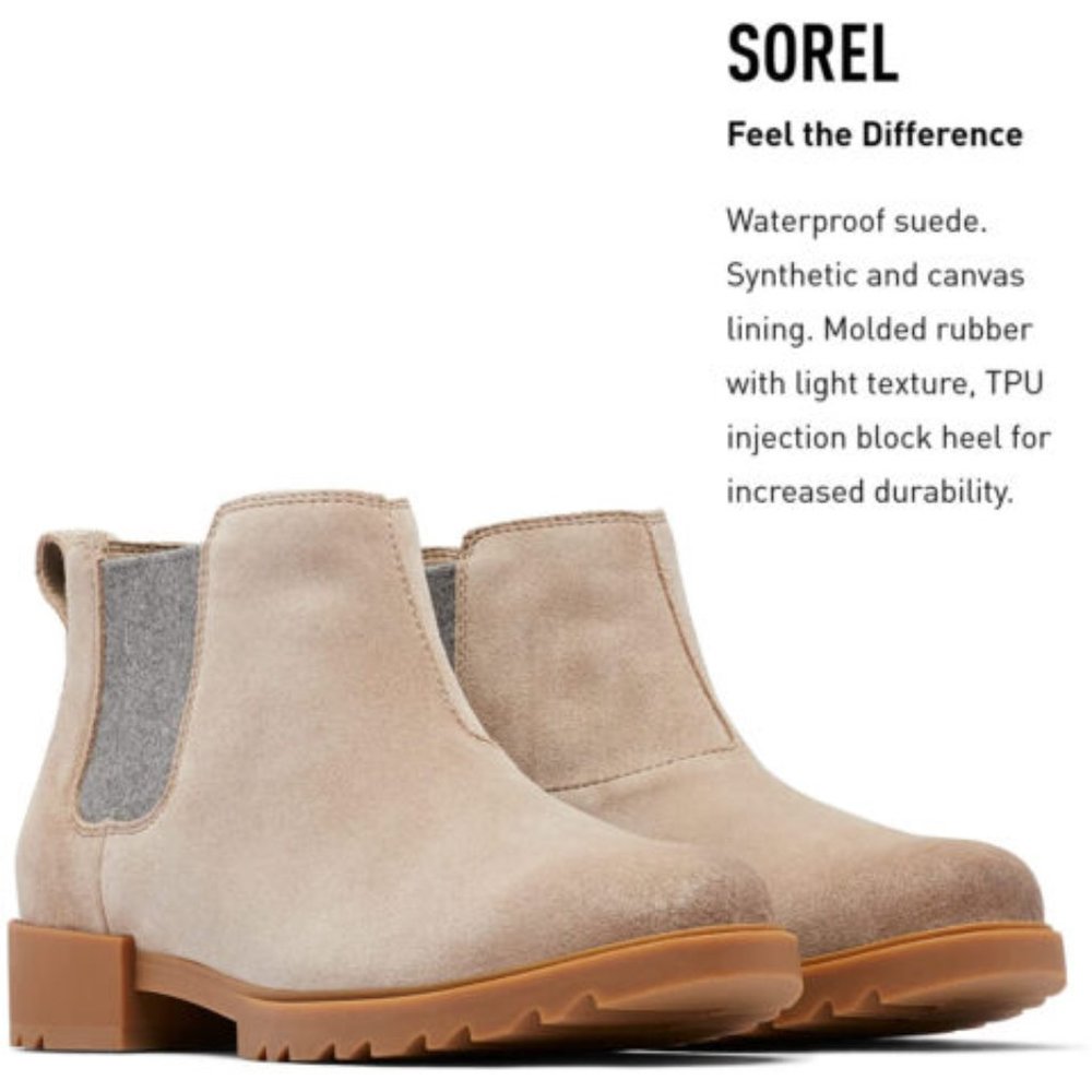 Brand New SOREL Women's Emelie 2 Chelsea Waterproof Taupe Leather Boots - Picture 6 of 7